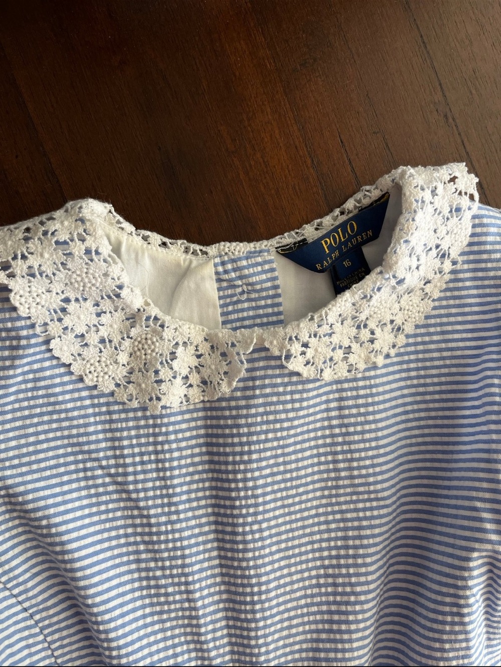Ralph Lauren Blue and White Striped Seersucker Dress size 16